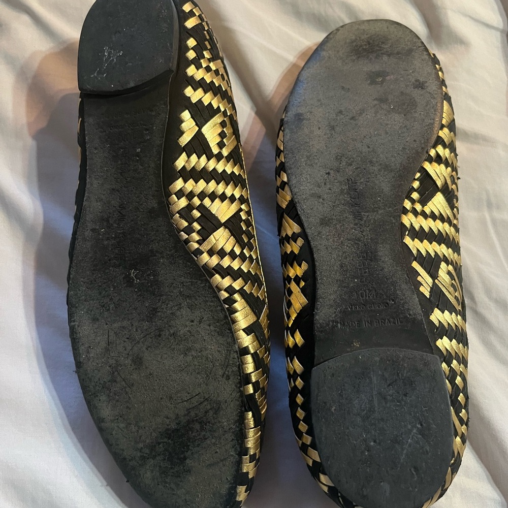 Rebecca Minkoff Black and Gold Woven Flats